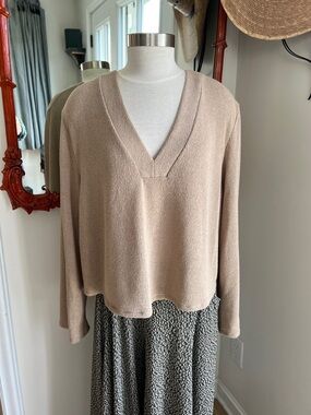 H&M Taupe V-Neck Lightweight Knit Sweater